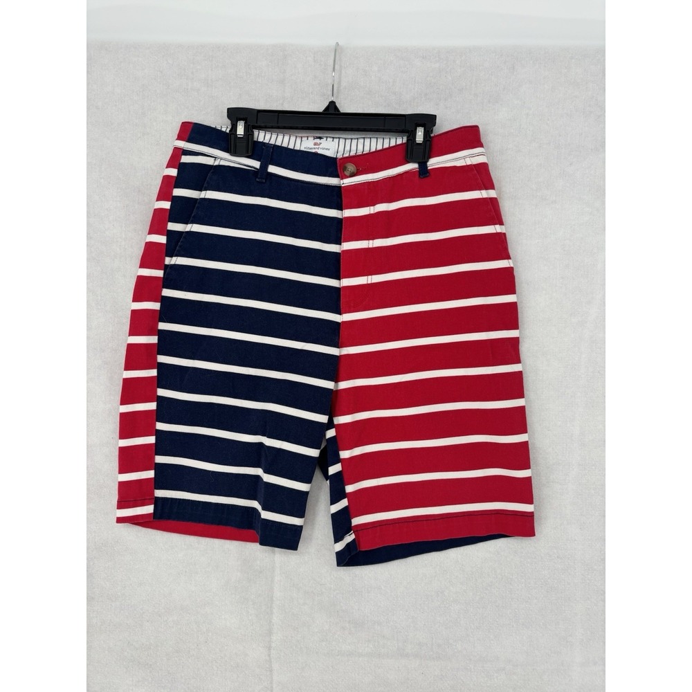 Vineyard Vines Shorts Men's 28x8 Red Blue White American Flag Chino Striped - Picture 7 of 11